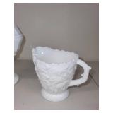 Vintage Milk Glass Grape Harvest Creamer, Sugar Bowl, and Lidded Compote Set