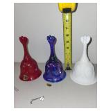Set of 3 Fenton Glass Commemorative Bells Red Blue and White