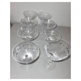 Set of 8 Vintage Etched Glass Champagne and Wine Coupes