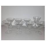 Set of 8 Vintage Etched Glass Champagne and Wine Coupes