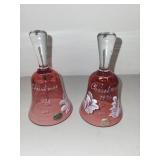 Set of 2 Mary Gregory Style Crystal Hand-Painted Christmas Bells 1973 & 1974