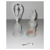 Pair of Frosted Glass Decorative Bells with Millefiori Accents and Removable Chain