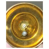 Set of 2 Decorative Hand Bells Milk Glass and Brass Floral Design