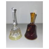 Pair of Decorative Crystal Glass Bells Bayel and Hand-Painted Amber Bell
