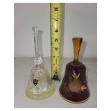 Pair of Decorative Crystal Glass Bells Bayel and Hand-Painted Amber Bell