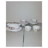 Noritake Hand-Painted Japan Tea Set with Gravy Boat, Cups, Saucers, and Ladle