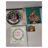 Christmas Collectibles Lot: 1973 Plates, Puzzle, and Reuge Nativity Music Box