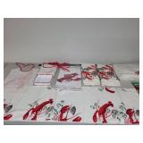 Lobster Seafood Dinner Set with Napkins, Bibs, Towels, Tablecloth and Maine Lobster Guide