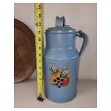 Vintage Blue Painted 1-Gallon Milk Can and Wooden Serving Platter