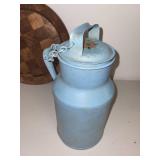 Vintage Blue Painted 1-Gallon Milk Can and Wooden Serving Platter
