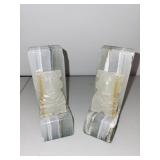 Pair of Carved Onyx Stone Bookends with Figurine Design