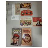 Vintage Collectibles Lot: WWII Iron-On Tattoo, Needle Packets, Recipe Booklets, MAD Books