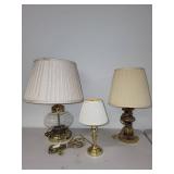 Set of 3 Table Lamps with Pleated Shades - Mixed Brass and Glass Bases