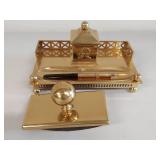 Antique Gusum Swedish Brass Inkwell Set and Pen by Seamless
