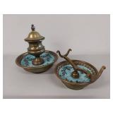 Antique Brass Inkwell & Pen Holder Set