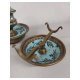 Antique Brass Inkwell & Pen Holder Set