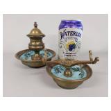 Antique Brass Inkwell & Pen Holder Set