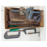 Vintage Woodworking Tool Lot: Miter Box, Clamps, Shears