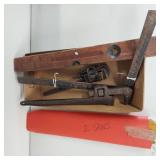 Vintage Tool Set: Pipe Wrenches, Hand Saws & Level