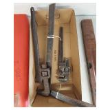 Vintage Tool Set: Pipe Wrenches, Hand Saws & Level