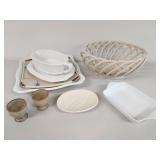 Ceramic and Porcelain Serveware Set with Decorative Basket
