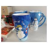 Holiday Decor Set with Snowman Mugs & Ornaments