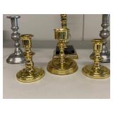 Mixed Decorative Brass and Silver Candlestick Holders Set