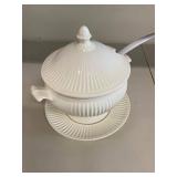 Elegant White Ceramic Soup Tureen Set with Ladle