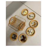 Vintage Bamboo Butterfly Coaster Set with Holder - Unique Decor