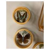 Vintage Bamboo Butterfly Coaster Set with Holder - Unique Decor