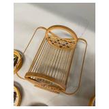 Vintage Bamboo Butterfly Coaster Set with Holder - Unique Decor