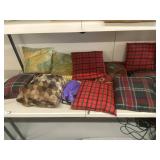 Assorted Decorative Throw Pillows: Plaid, Geometric, Botanical