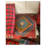 Assorted Decorative Throw Pillows: Plaid, Geometric, Botanical