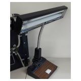 Vintage Desk Lamp, Metal File Box & Folding Chair Set