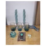 Decorative Nautical-Themed Collection with Pewter Candle Holders and Glassware