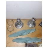 Decorative Nautical-Themed Collection with Pewter Candle Holders and Glassware