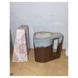 Unique Tapered Marble Sculpture and Ceramic Mug Set