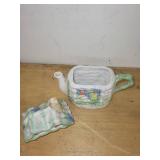 Set of 3 Collectible Vintage Items: Cottage Teapot, Delft Bell, and Knight Tea Infuser