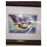 Collection of Art and Decorative Items: Framed Print, Cedar Box, Picture Tile, Horn Cribbage Board