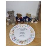 Friends and Family Plate with Set of 4 Collectible Teddy Bears