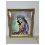 Vintage Portrait Oil Painting in Ornate Gold Frame by Zimela A.