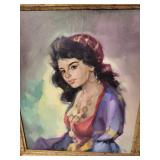 Vintage Portrait Oil Painting in Ornate Gold Frame by Zimela A.
