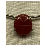Sterling Silver Necklace with Red Carved Stone Pendant