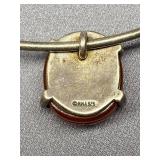 Sterling Silver Necklace with Red Carved Stone Pendant