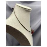Sterling Silver Necklace with Red Carved Stone Pendant