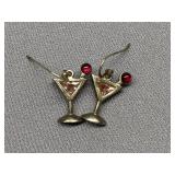 Sterling Silver Martini Glass Earrings Vintage