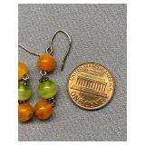 Sterling Silver Earrings with Orange and Green Beads