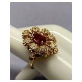 Vintage 14k Gold Electroplated Ring with Red Gemstone