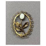 Sterling Silver Opal Floral Vintage Brooch 925