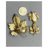 Leaf Brooch Pin Set - Vintage Gold Tone